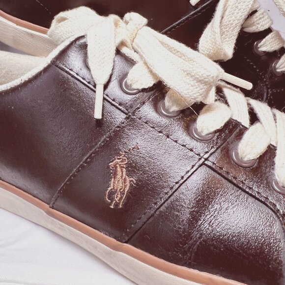 Polo Ralph Lauren Harold Men's Brown Leather Sneakers-Size 10 D-Casual-Lace up - Picture 2 of 16